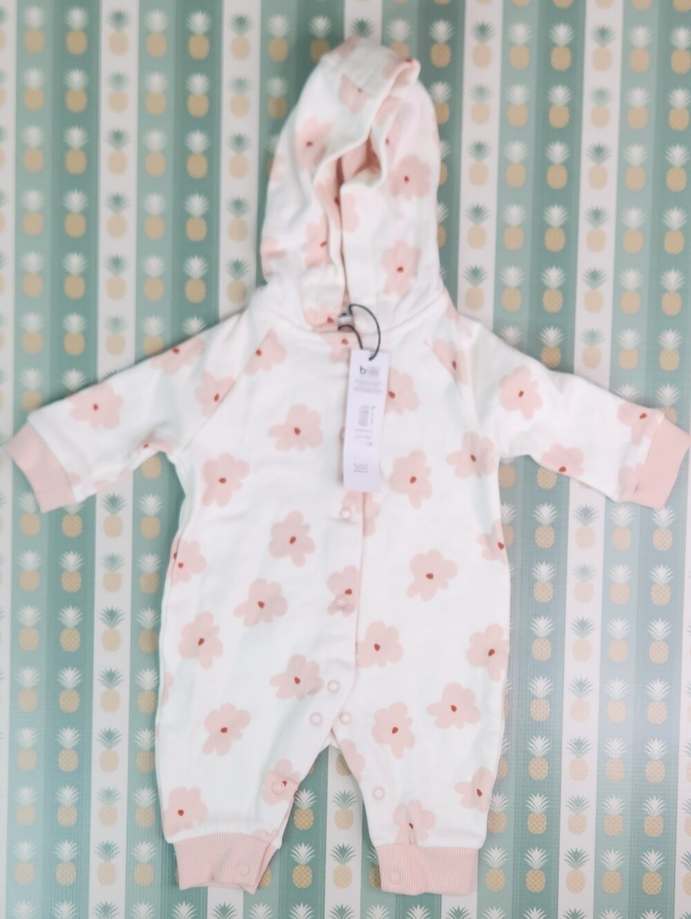 John Lewis Hooded One-Piece Romper - Pink Floral